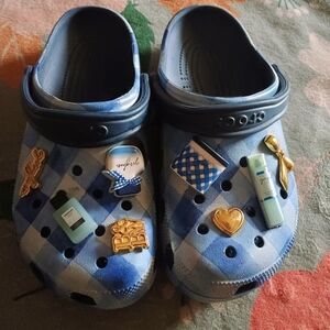 CROCS Blue Checkered Slippers with Charms Bath And Body Works Collection